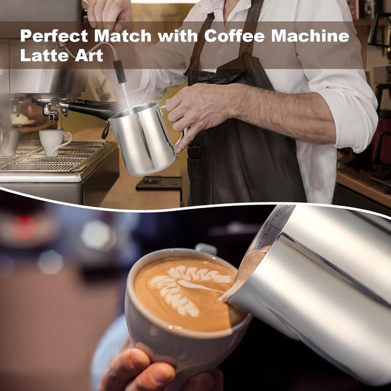 LifHap Milk Frothing Pitcher,Milk Steaming Frother Cup,Barista Cappuccino Latte Art Milk Jug with Decorating Pen,Stainless Steel Espresso Coffee Bar Accessories Tools (Silver, 14oz) - Image 2